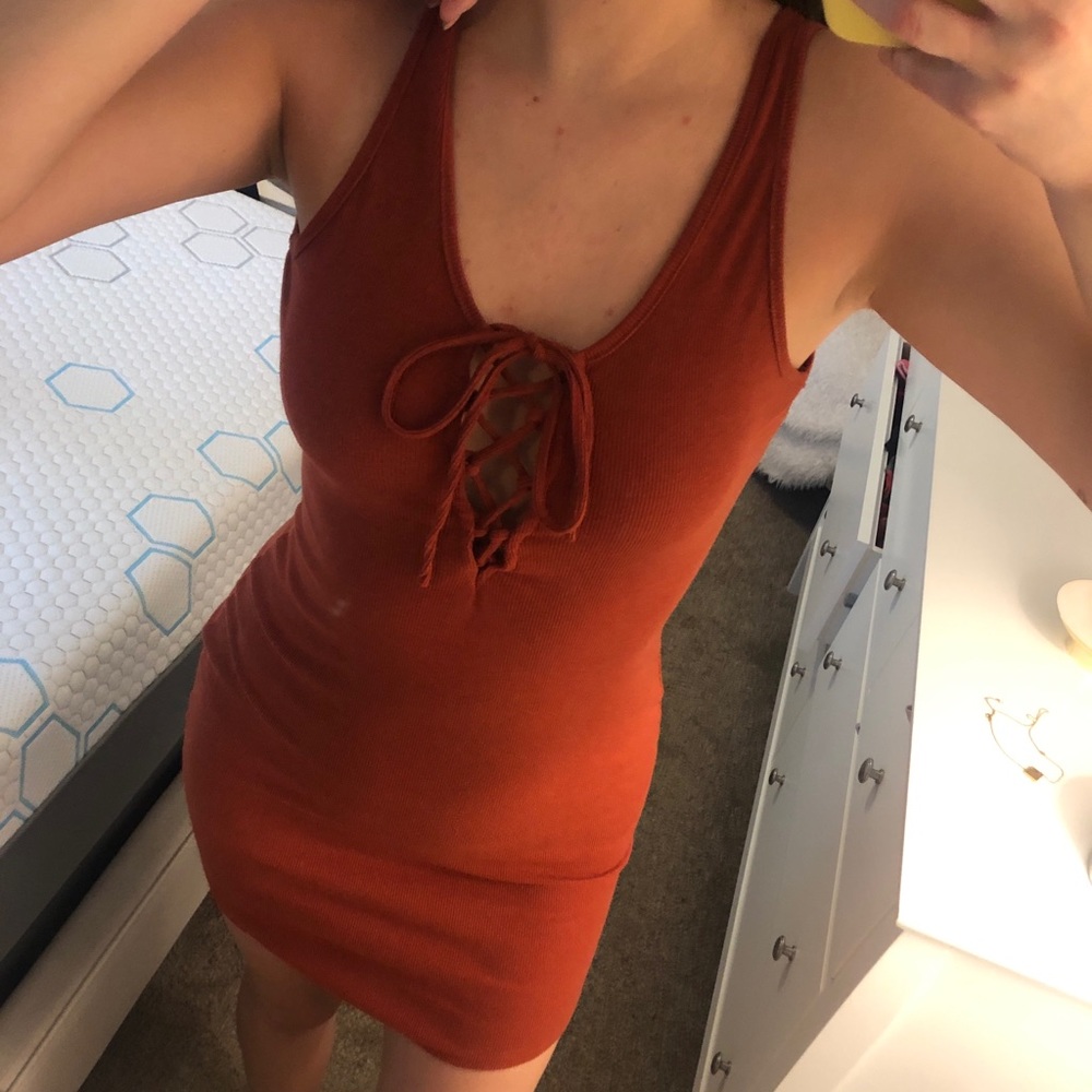 LF Ribbed Lace Up Bodycon Dress